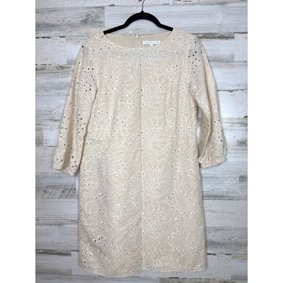 Preston & York Womens 6 Joanne Embroidered Eyelet 3/4 Sleeve Dress boho beige - Picture 3 of 8